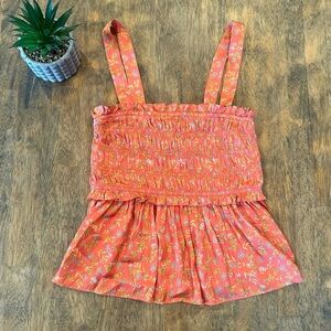 Brand New J. Crew Floral Coral Smocked Women's Top Size M